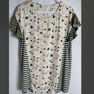Matilda Jane Sz M Blouse Ruffled Short Sleeve Floral Stripes Dots Green #A14